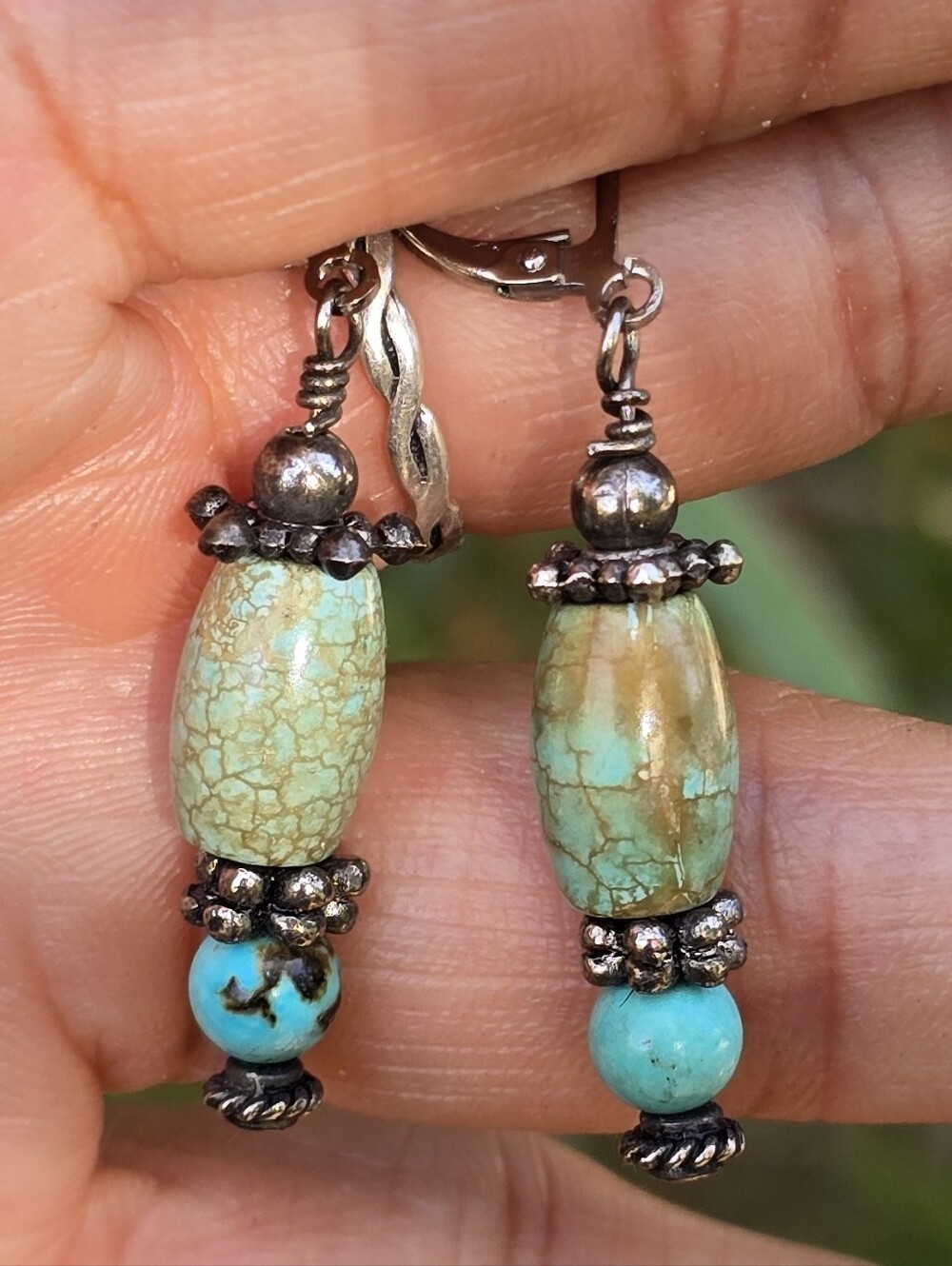 Super cute handmade howlite turquoise and silver dangling earrings Southwestern